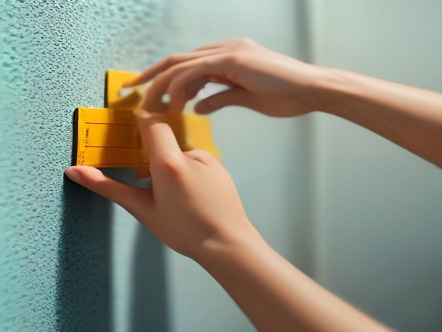 Handwerker misst eine Wand mit Bandmaß für einen Kostenvoranschlag